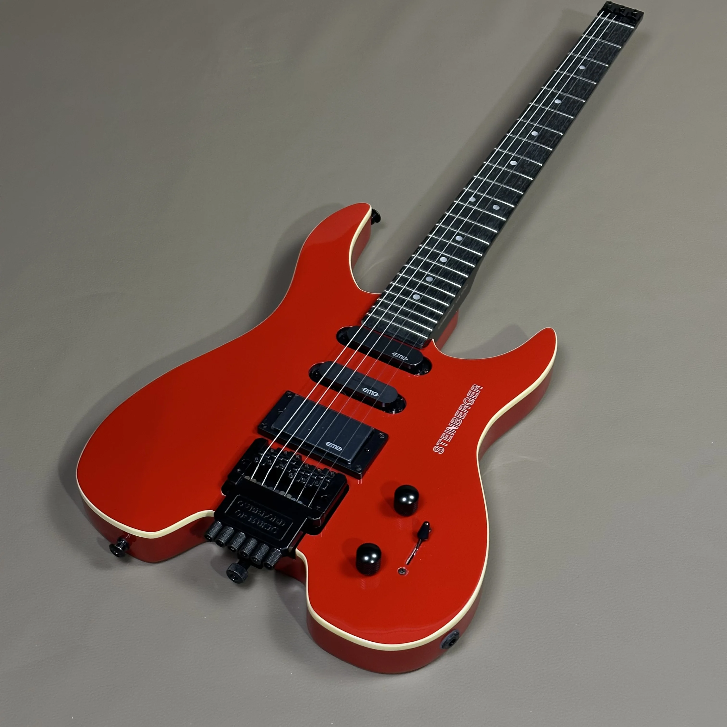 

High Quality 6 Strings Red Headless Satin Finished Floyed Rose Bridge Handcrafted 24 Frets Electric Guitar