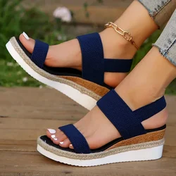 Stretch Fabric Knitted Wedge Sandals Women Back Elastic Band Platform Sandles Woman Super Size Summer Thick Sole Beach Sandalias