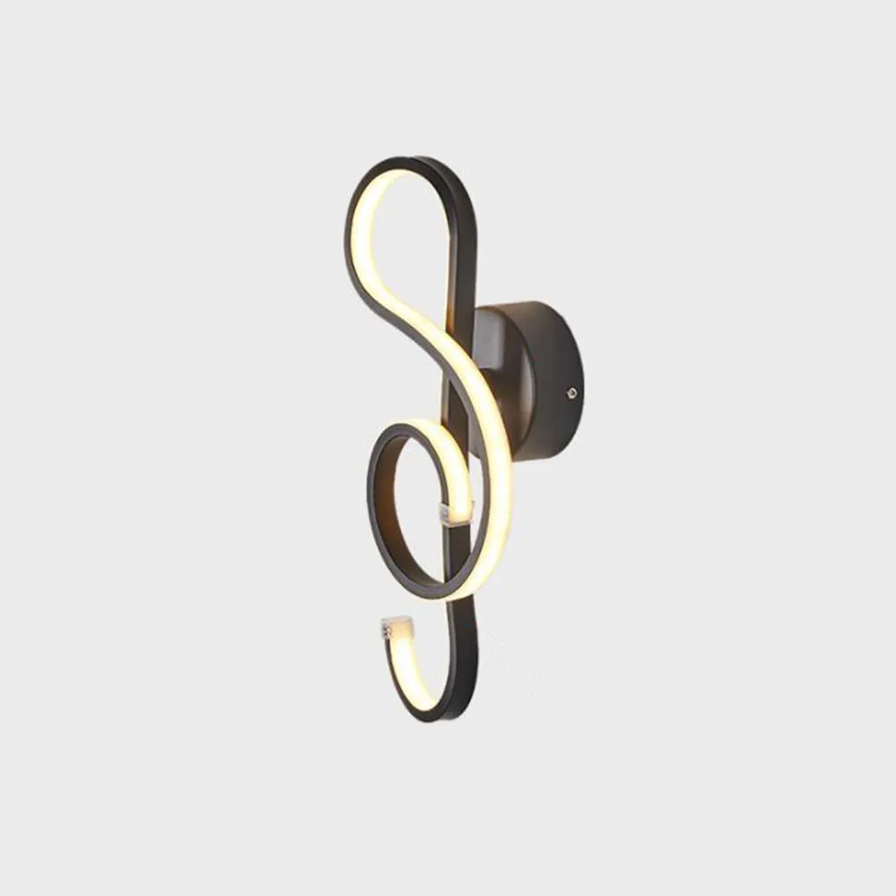 Music Note LED Wall Lamp Creative Modern Iron Art Decorative Bedroom Living Room Study Rotatable Wall Sconce Warm Light Black