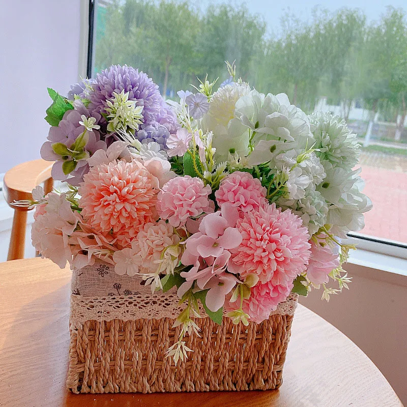 

7 Heads Hydrangea Chrysanthemum Simulation Flower Wedding Flower Arrangement Hotel Ins Wind Flower Bundle Home Decoration Table