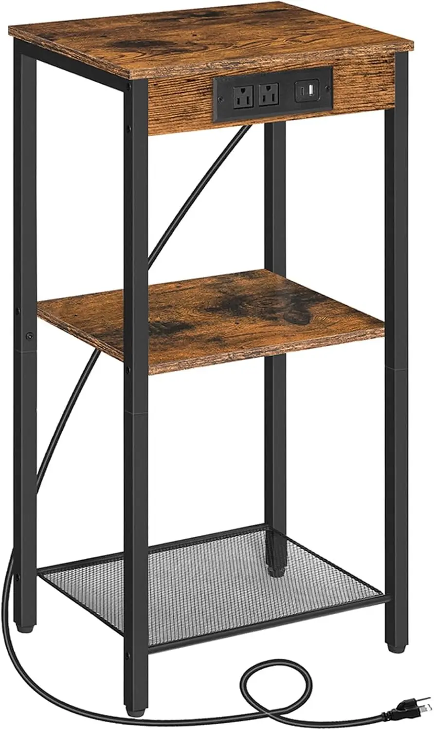 

Tall End Table with Charging Station, 30 Inch Tall Nightstand, 3-Tier Side Table with Storage Shelves, for Living Room,