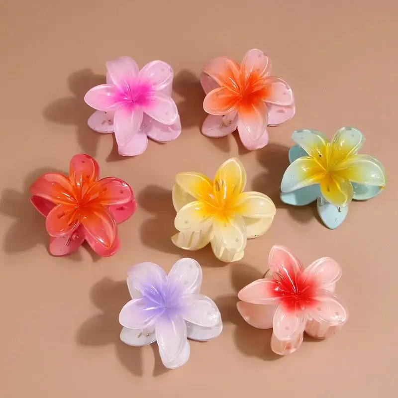 8CM Fashion Gradient Flower resin Hair Clip For Women Sweet Hair Claws Crab Clamp Barrettes Hawaiian Headwear Accessories