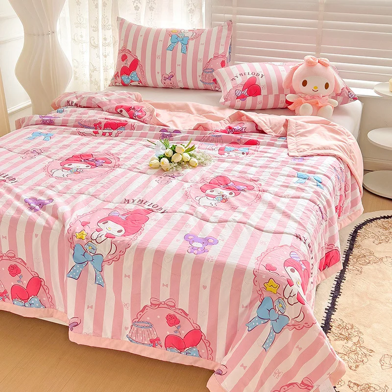 Sanrio Hello Kitty Summer Kids Cool Quilt Kawaii Kuromi Cinnamoroll Home Air Conditioning Quilt Cute Cartoon Cotton Thin Quilt