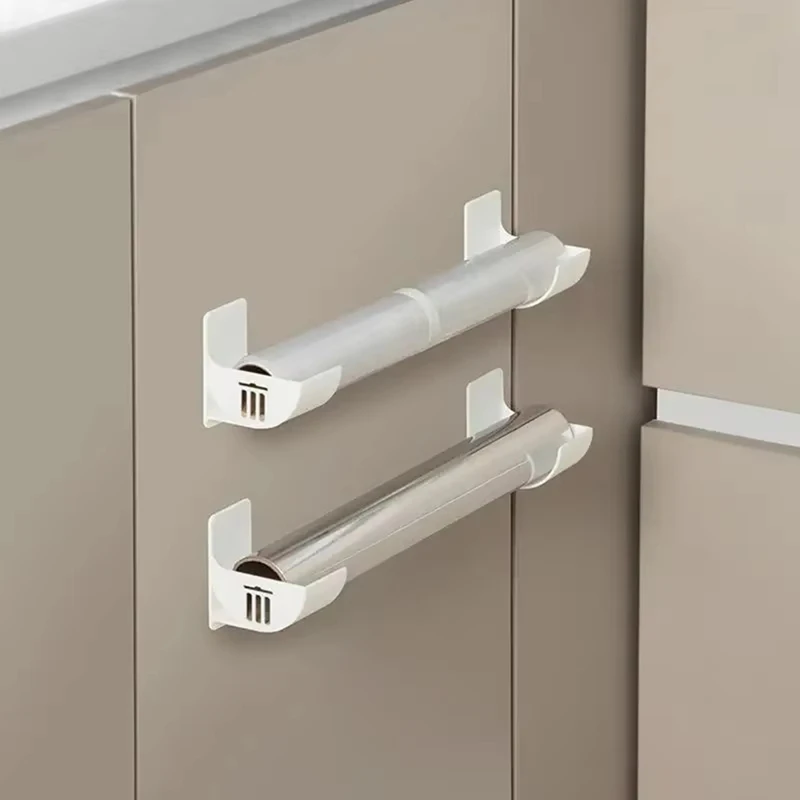 ABKO-Wall Mounted Organizer For Kitchen, No Hole Storage Tray, Cling Film & Trash Bag Holder,Refrigerator Side Storage Shelf