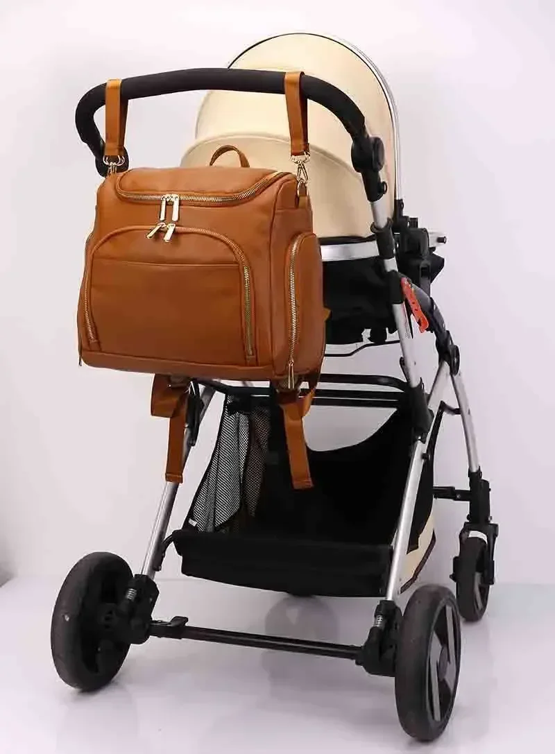 PU Leather Mummy Maternity Bag Baby Diaper Bag Solid Large Capacity Travel Back Pack Stroller Bags with Changing Pad