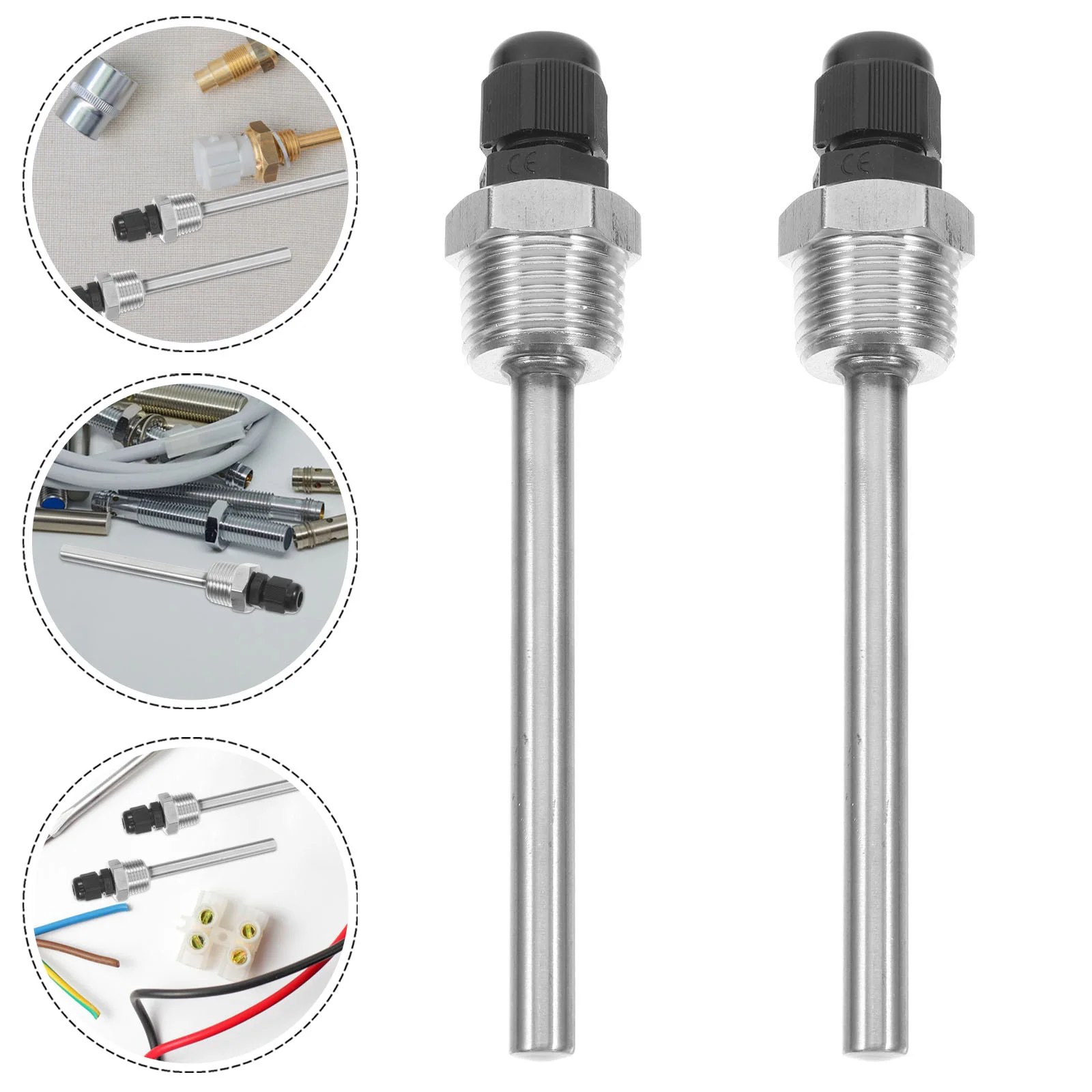 

2 Pcs Temperature Sensor Thermocouple Thermowell Replacement Water Heater Silver