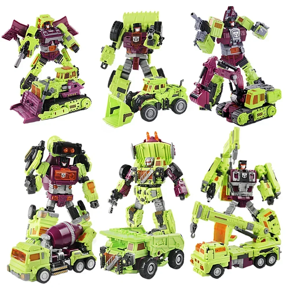 В наличии игрушки-трансформеры NBK 6in1 42 см Devastator G1 GT Комбинезоны Бульдозер Инженерный автомобиль Фигурки Плеер