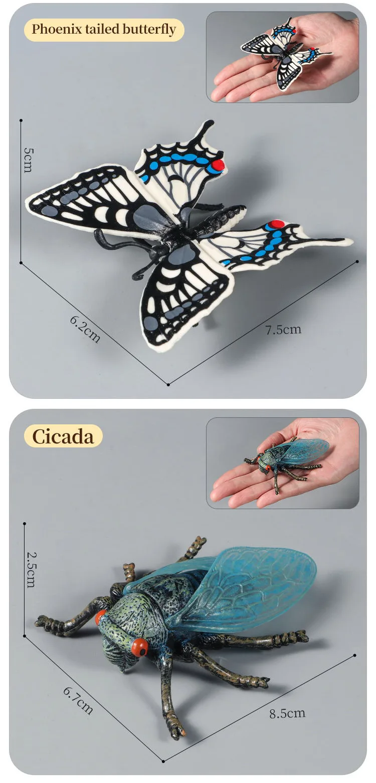 Pädagogisches Insekten-Tiere-Modell-Spielzeug-Set mit Schmetterling, Biene, Libelle, Mantis, Ameise, Schnecke, Actionfiguren für Kinder, Sammlung, Dekoration – Detail 4