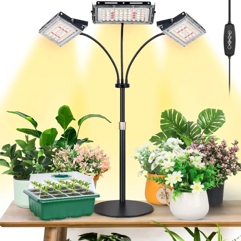 Plant Grow Light, Full Spectrum Tri-Head Desk Plant Light for Indoor Plants, Growing Lamp with 3H/6H/12H Timer