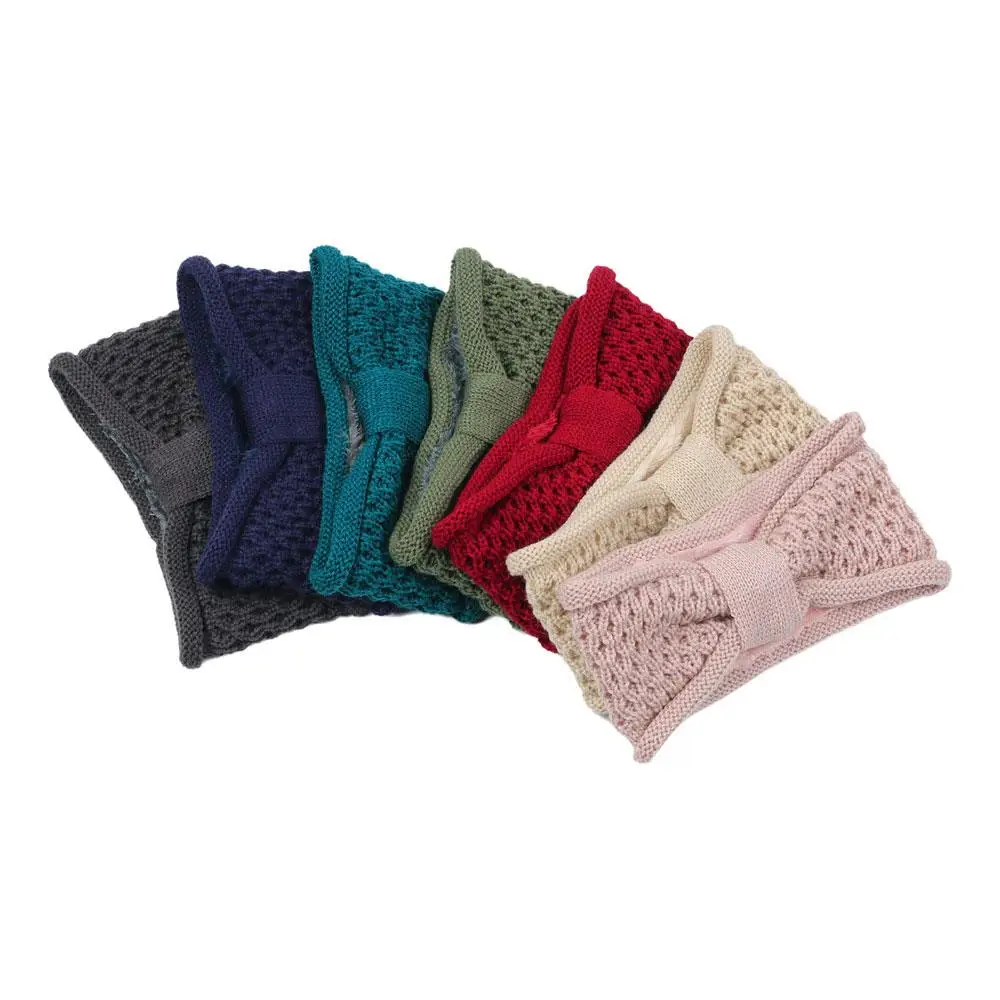 Gruby, szydełkowy turban, opaska na głowę z falowanymi brzegami, kokardami, skręcana opaska do włosów, pluszowa, dzianinowa opaska na głowę, akcesoria do włosów, szeroka osłona na głowę.