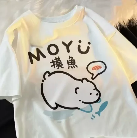 

Новая модная милая дышащая хлопковая универсальная популярная свободная женская футболка с короткими рукавами и принтом, топ