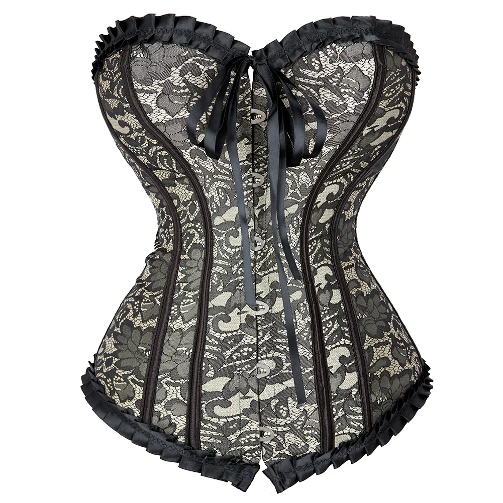 Corset Top Plus Size Women Bustier Sexy Lace Up Floral Overbust Lingerie Victorian Fashion Vintage Corselet Mujer Black Red