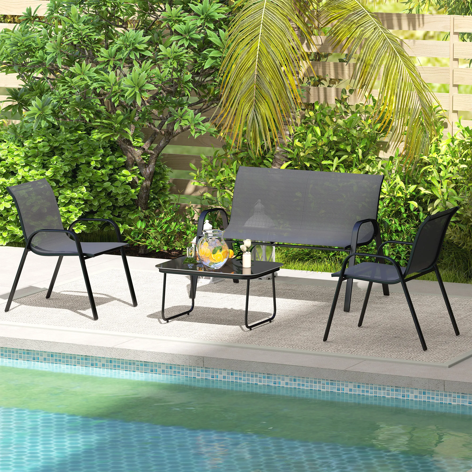Outsunny Conjunto de Jardín Exterior de 4 Piezas Negro