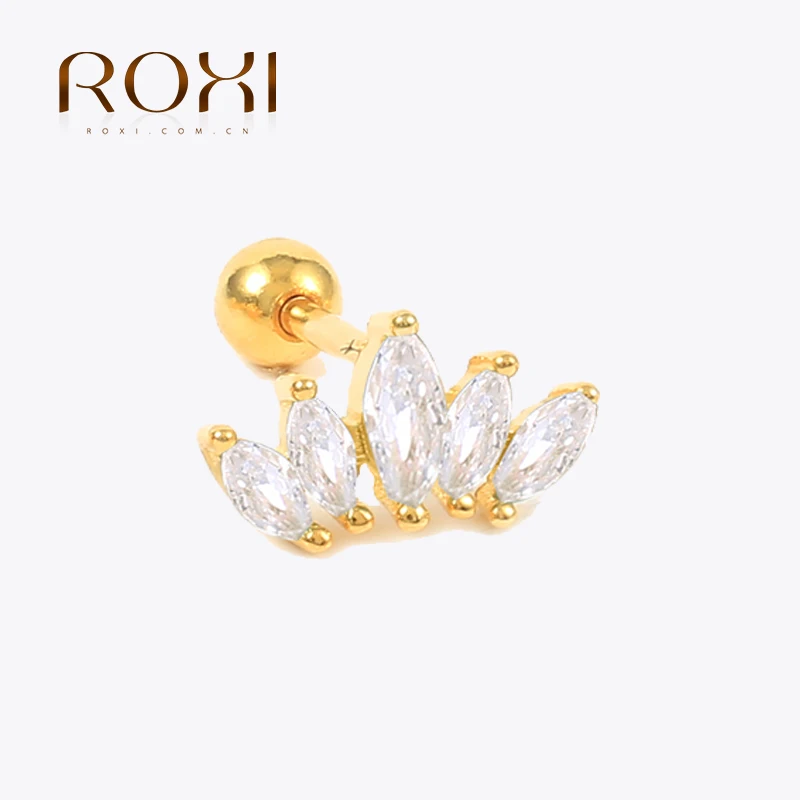 ROXI Luxury Crystal Crown Stud Earrings For Women 925 Silver Colourful Ear Bone Nail Earrings Cz Huggie Earrings Jewelry Gift