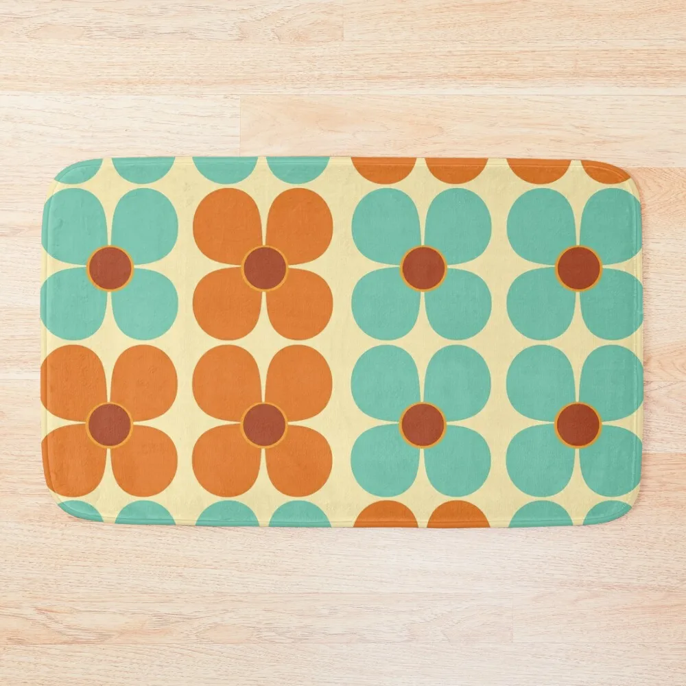 Retro Land Flower Power Orange and Blue Bath Mat Hallway Carpet Carpets For Bathrooms Carpet In The Living Room Mat