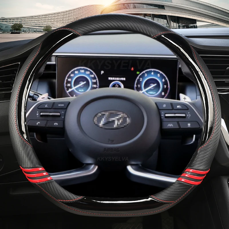Carbon Fibre Car Steering Wheel Cover For Hyundai Tucson 2021 2022 NX4 Elantra 2020 Sonata 10th 2020 2021 2022 Auto Accessories view 2