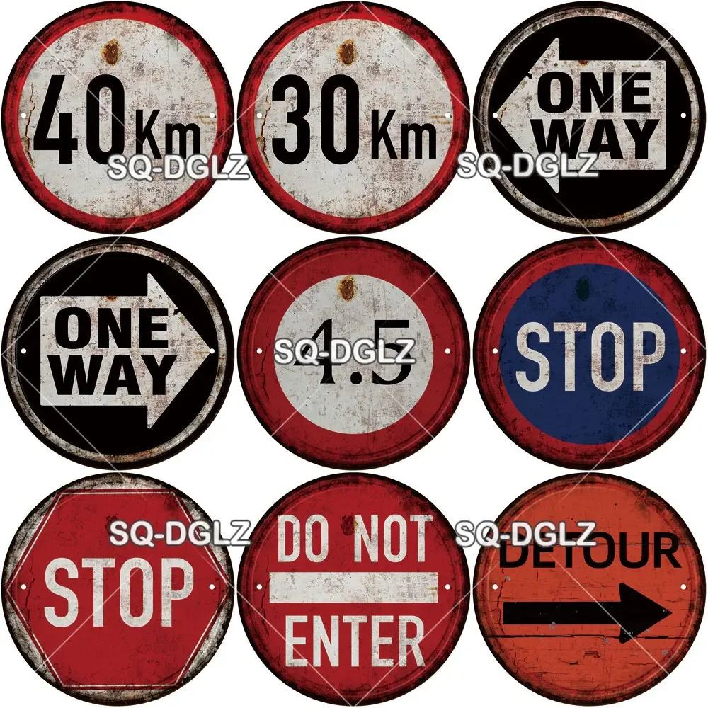 30CM STOP Warning Round Garage Metal Sign Plate Vintage Plaque Tin Sign Wall Decor For  Home Bar Pub Store Sign Man Cave Poster