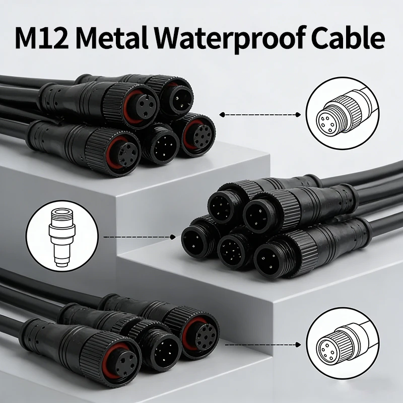 20Pcs M12 IP68 Metal Waterproof Connector 2/3/4/5/6/8 Pin Male & Female Plug with 20cm Cable for LED Strip & Outdoor Lighting