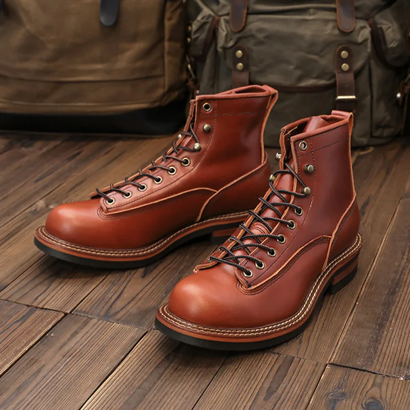 EU Size 36-44 Men Women Vintage Boots Tooling Work Casual Motorcycle Boots Retro Cowhide Leather Round Toe Ankle Boots