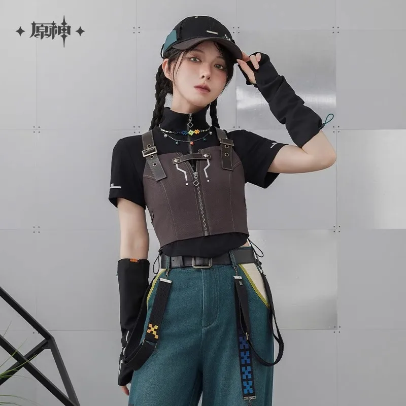 miHoYo Gioco Ufficiale Kinich Gilet Genshin Impact Kinich Tema Splicing Gilet Corto Abbigliamento Cappotto Top Cosplay Regali di Halloween