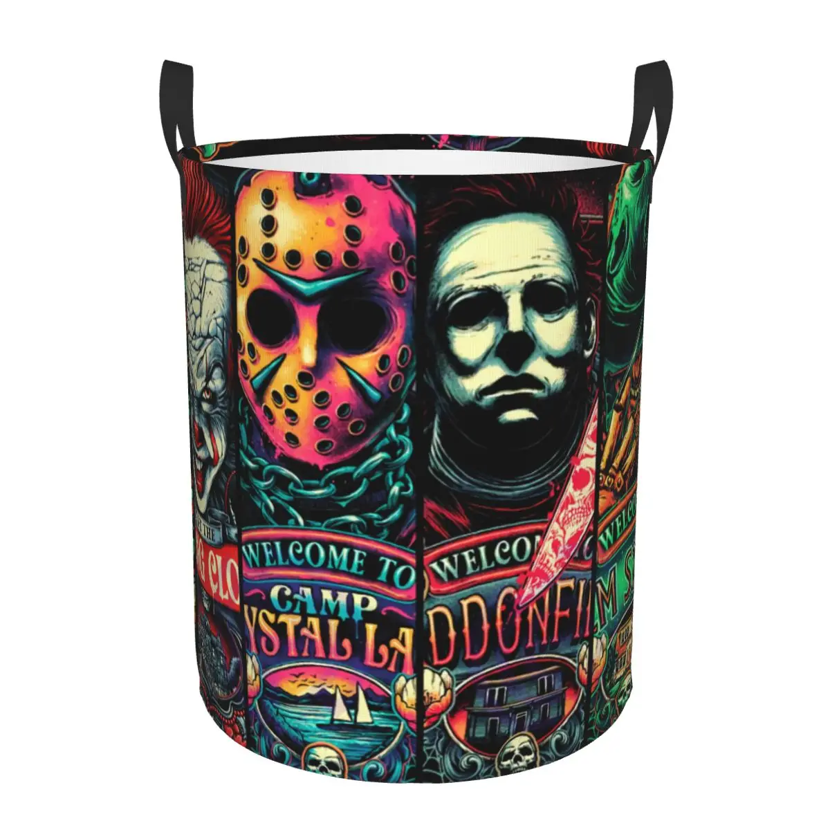 Custom Welcome To Horror Movies Laundry Basket Collapsible Toy Clothes Hamper Storage Bin for Kids Nursery