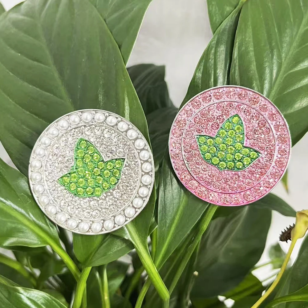 Pink & Green Rhinestone and Pearl Round Ivy Brooch
