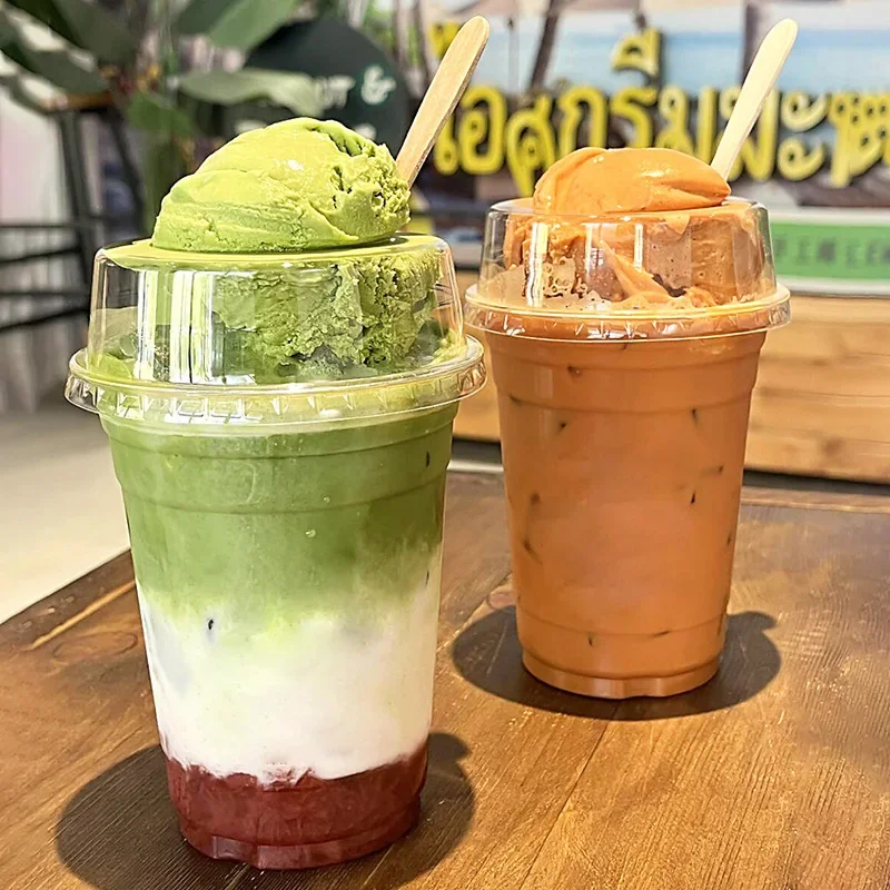 50pcs Transparent Milk Tea Cups with Lids Disposable Plastic Cups Fruit Juice Coffee Sand Ice Cream Beverage Containers