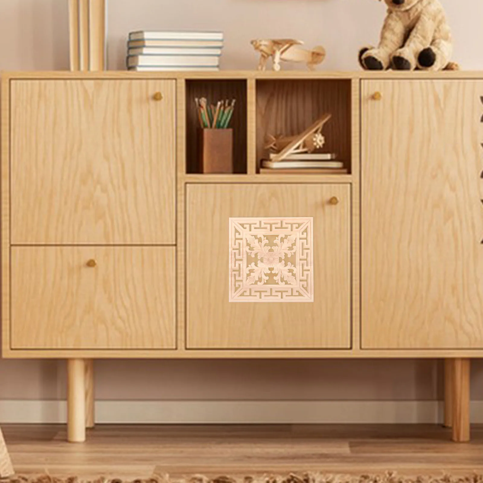 

Square Unpainted Solid Wood Appliques 20cm High Precision Carving for Cabinet Door Furniture Decoration Door Applique Onlays