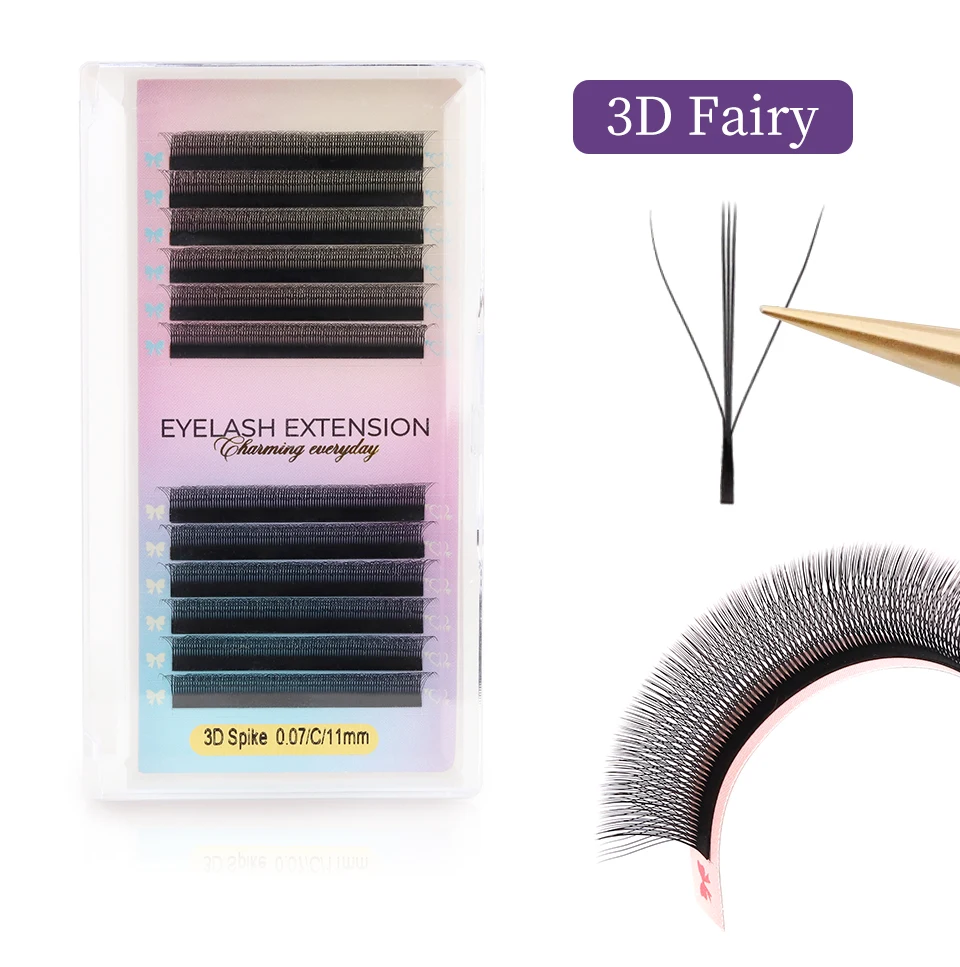 NEU Braune 3D Fairy Wimpernverlängerung, Braune 4D W-förmige Wimpern, Vorgefertigte Fächerwimpern, 5D Kleeblatt-Wimpern, Handgewebte 3D Spike Kleeblatt-Wimpern – Detail 24