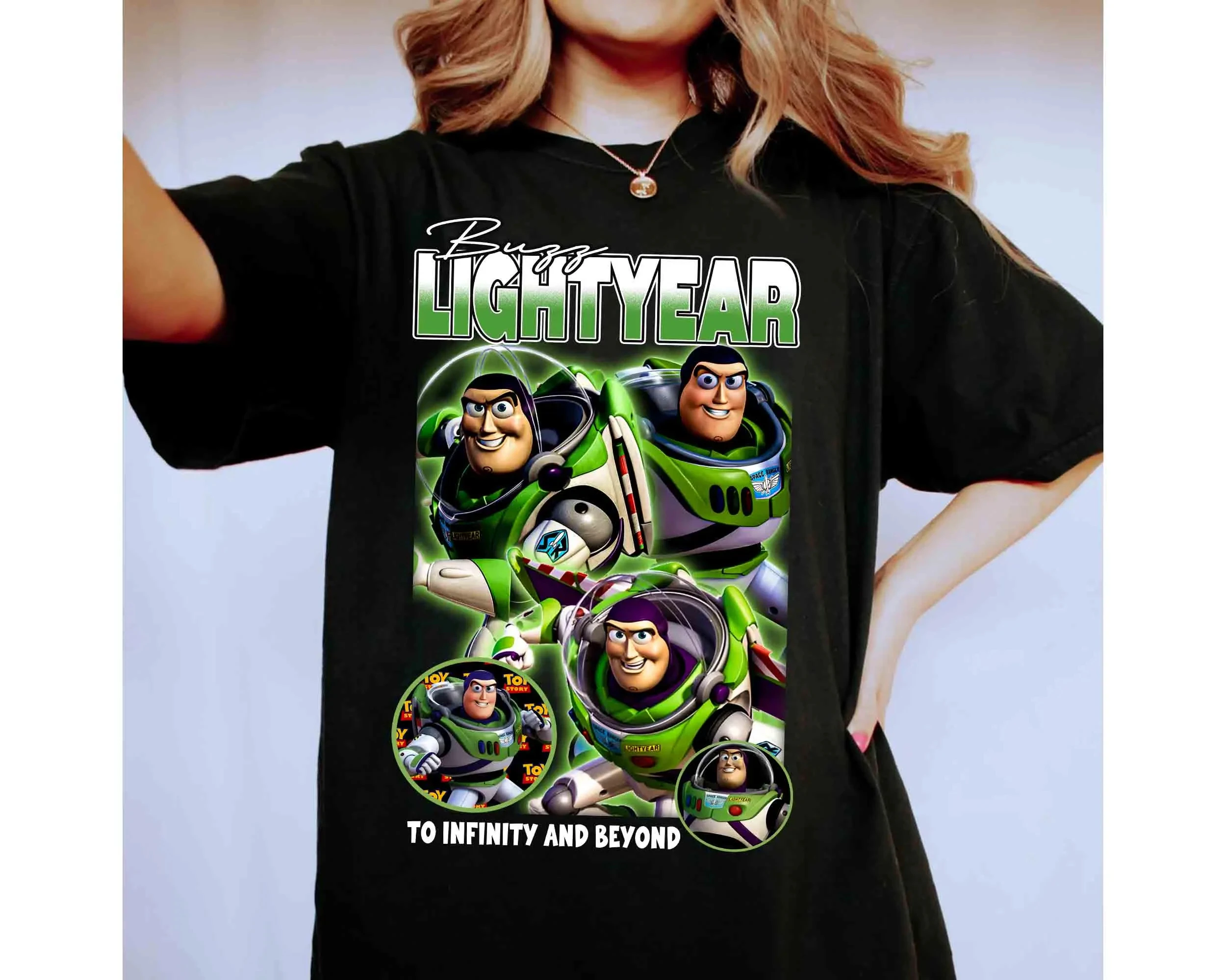 

New Retro Toy Story Buzz Lightyear Space Ranger Portrait T-shirt Infinite Distance T-shirt Toy Story Birthday Boy Gift Shirt