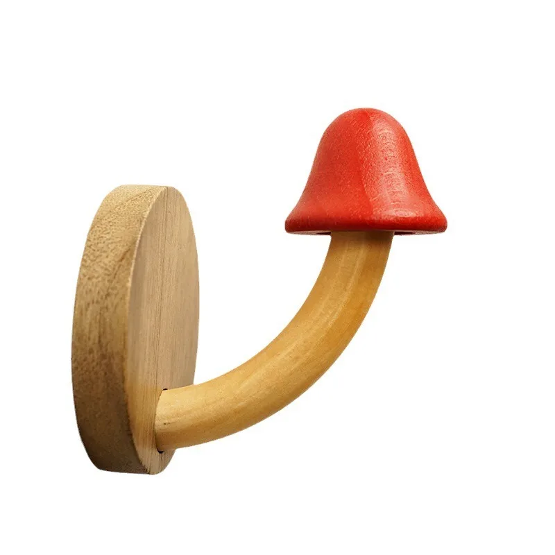Nordic Log Mushroom Wall Hook Punch-Free Solid Wood Coat Hanger Creative Wooden Hook Door Back Storage Home Decoration
