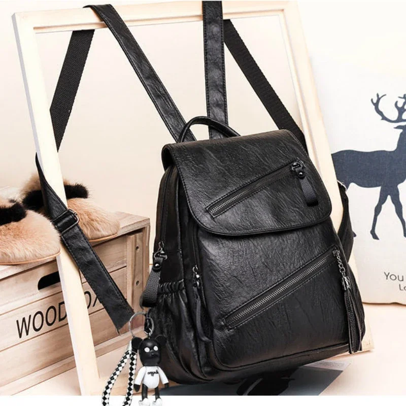 Women Backpacks Pu Leather Simple Patchwork Waterproof Shoulder Bag College Girls Travel Backpack Fashion Ulzzang Large Capacity
