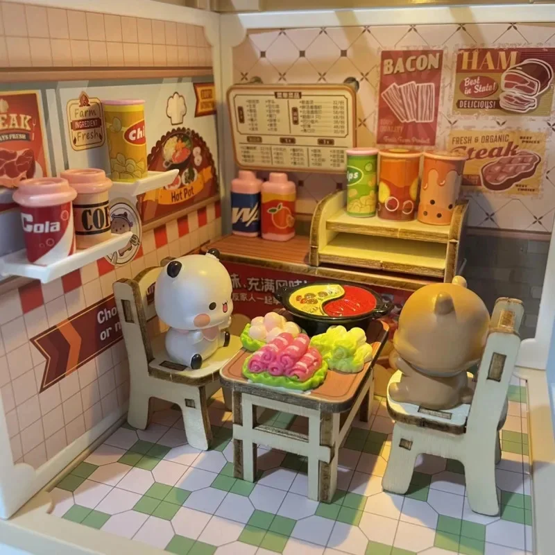Bubu Dudu FigureToy Kit Hotpot House Cute Girly Micro Scene Desktop Decoration Mini Room Ornament Gift For Girlfriend
