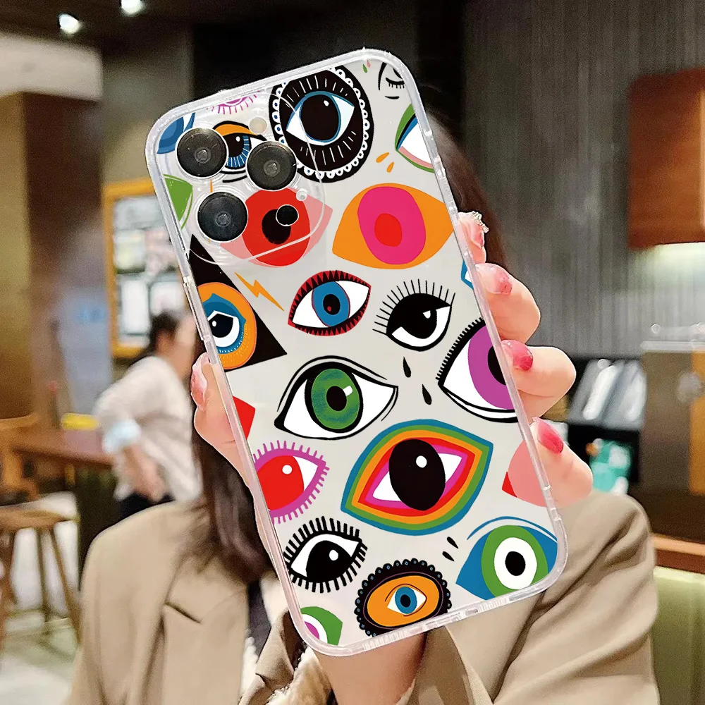 Lucky Evil Eye Phone Case For iPhone 16 15 14 13 12 11 Mini Pro Max X XR XSMax 7 8 Plus SE20 Transparent Cover