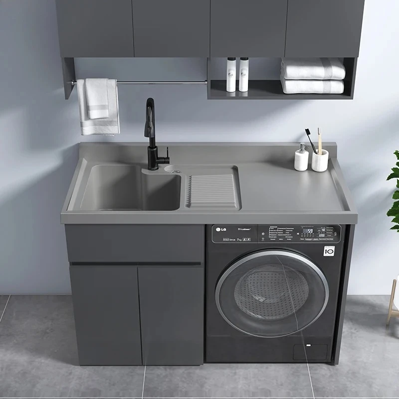 HXL Balcony Integrated Cabinet Combination Laundry Cabinet Laundry Sink Basin Companion with Washboard