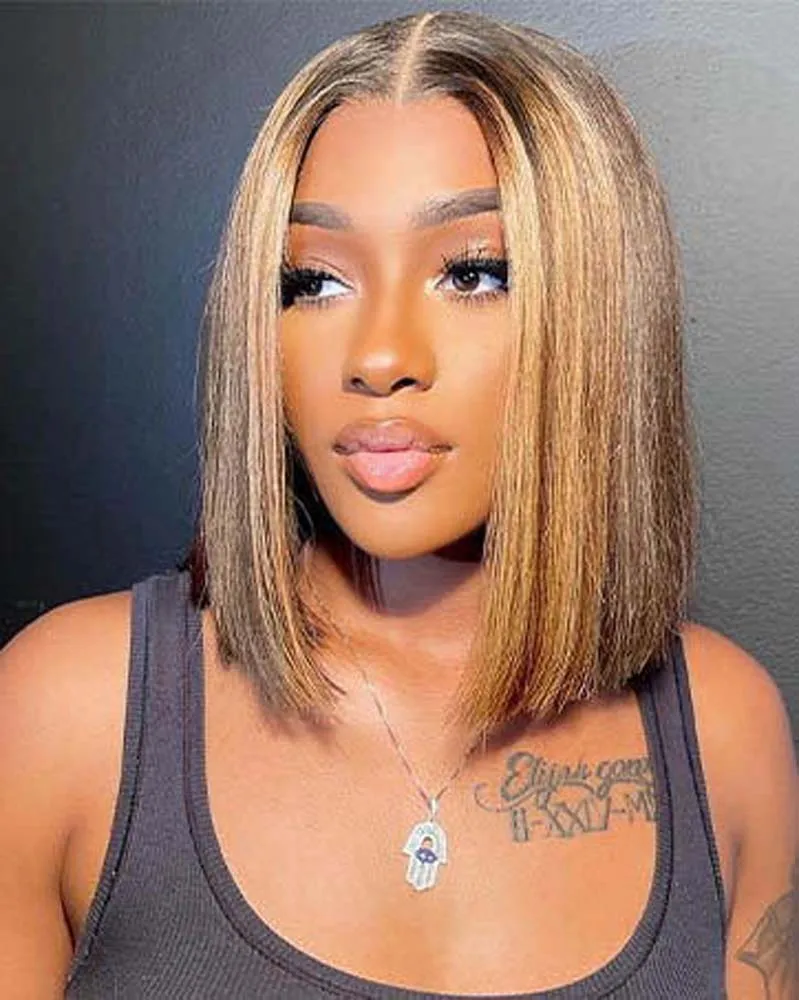 

10-дюймовый парик 13x4 Piano Color Bob 13x4 Парики фронта шнурка для чернокожих женщин Короткий парик из человеческих волос Remy для ежедневного использования