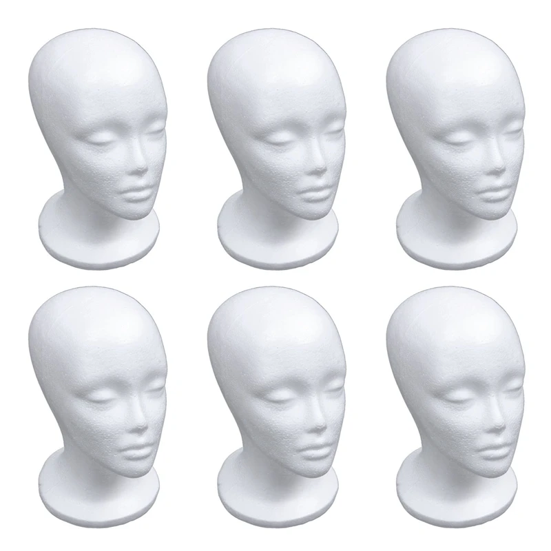 

6X Female Foam Mannequin Head Model Hat Wig Display Stand Rack White