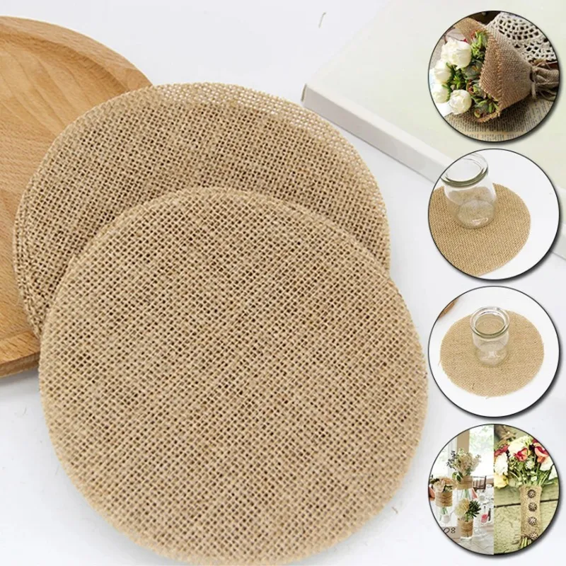 Retro Natural Jute Burlap Dining Table Mat Round Square Linen Placemat Tableware Pad Home Wedding Party Decor Handmade Crafts