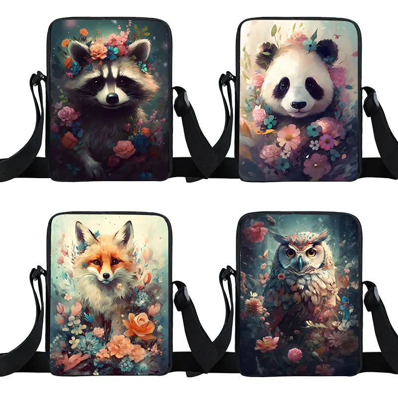 Kawaii Animals Panda Raccoon Fox Owl Print Crossbody Bag Women Men Shoulder Bags Teenager Handbag For Travel Messenger Bags Gift