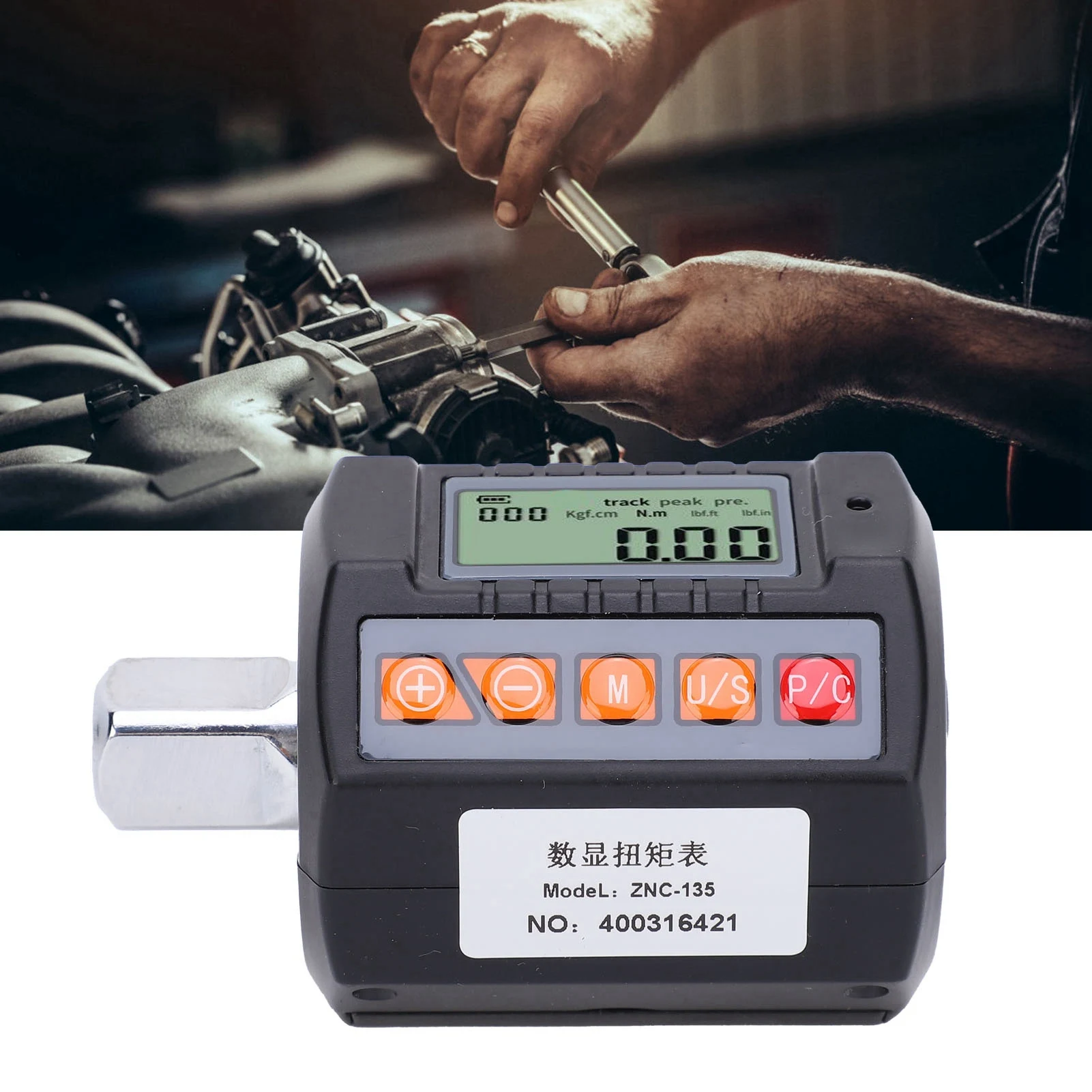 Digital Display Torsion Wrench Adapter 13.5-135Nm Gauge Meter 1/2in 3/8in 1/4in Drive Digital Display Torsion Gauge Hand Tool