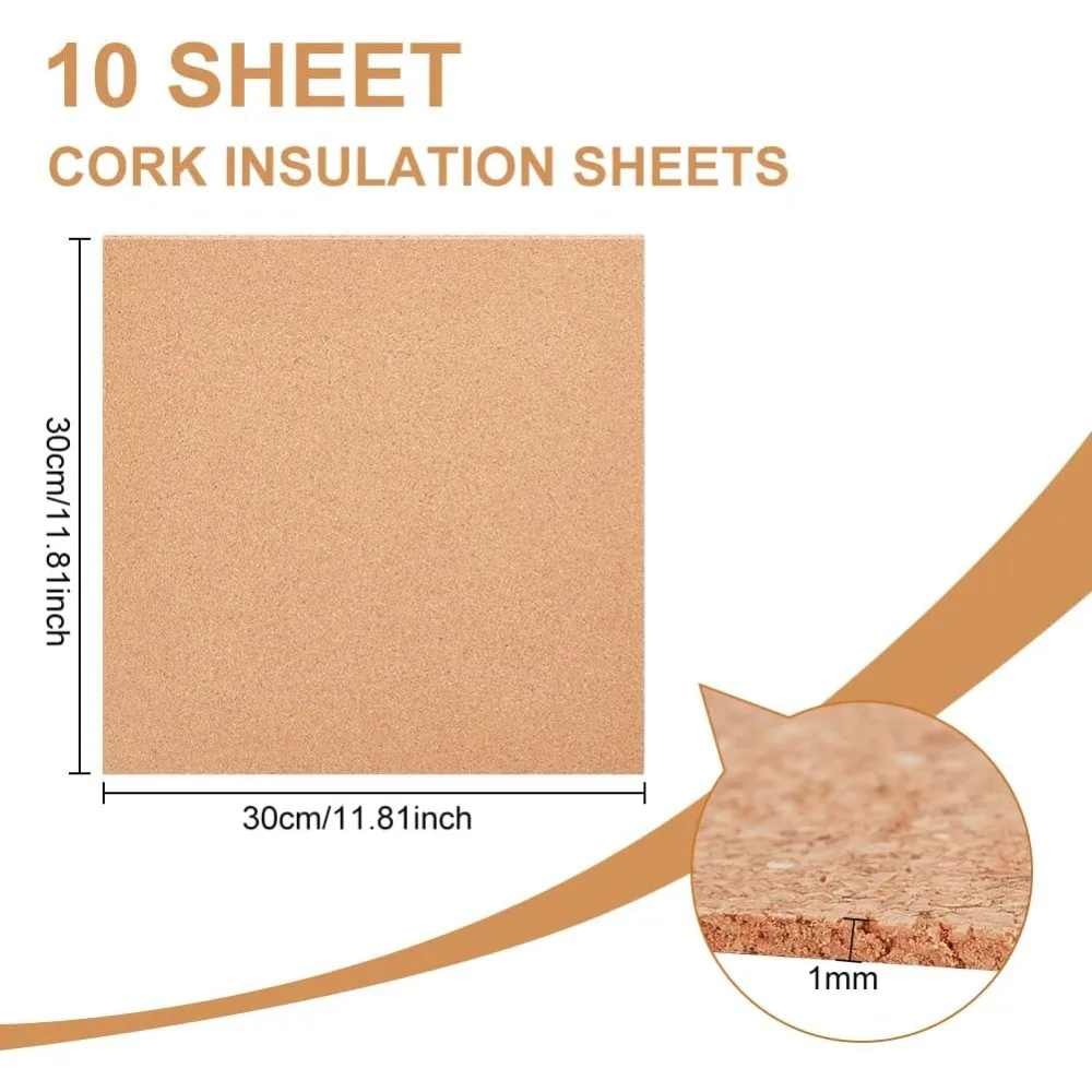 10 Pack 12x12 Inch Cork Board 1mm Thick Cork Board Tiles Square Cork Tiles Coaster Sheets Tiles for Bulletin Boards, Wall