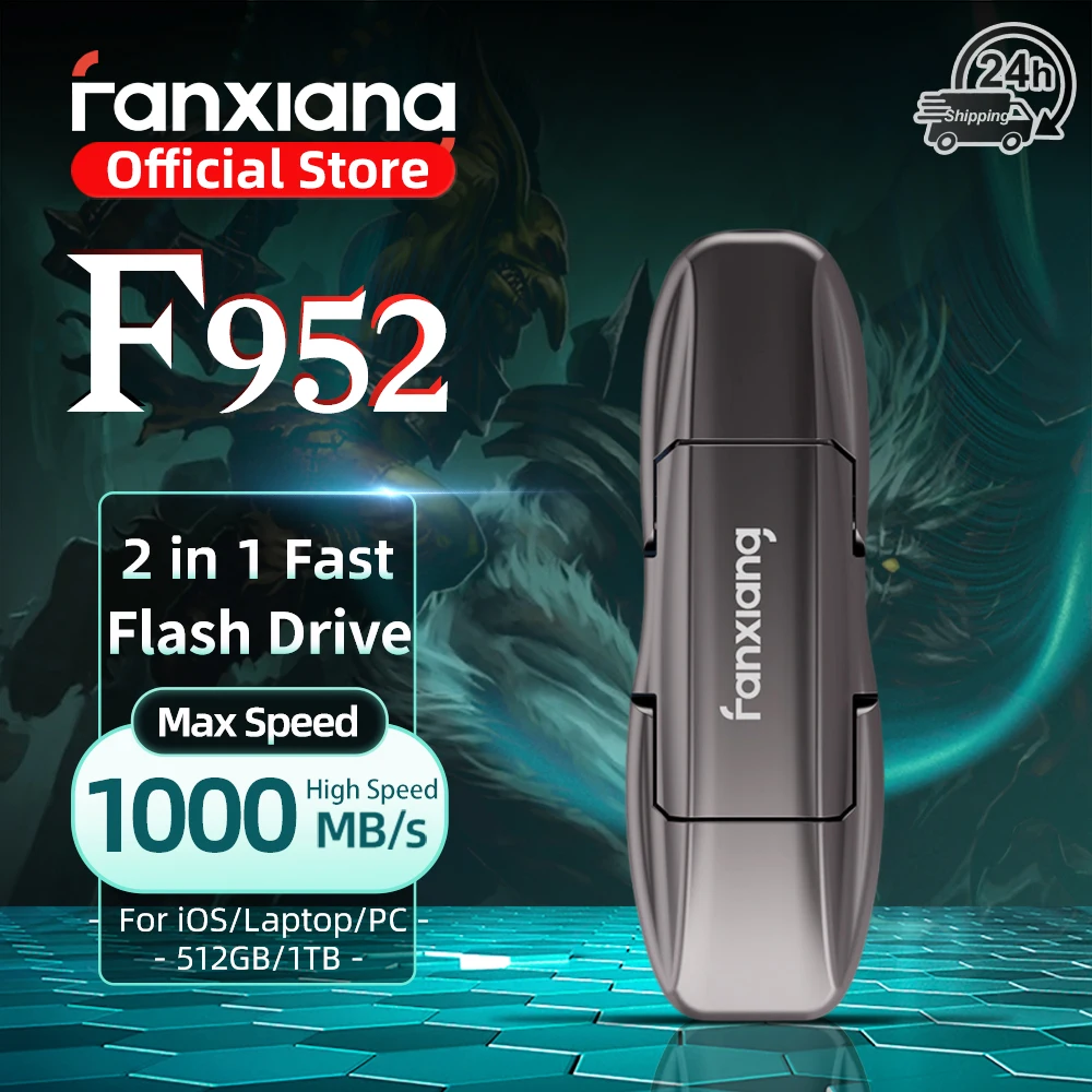 

Fanxiang F952 1000 МБ/с Твердотельный накопитель USB3.2 Gen2 512 ГБ 1 ТБ 2 в 1 Type-C + USB-A Высокоскоростной флэш-накопитель для ноутбука, планшета