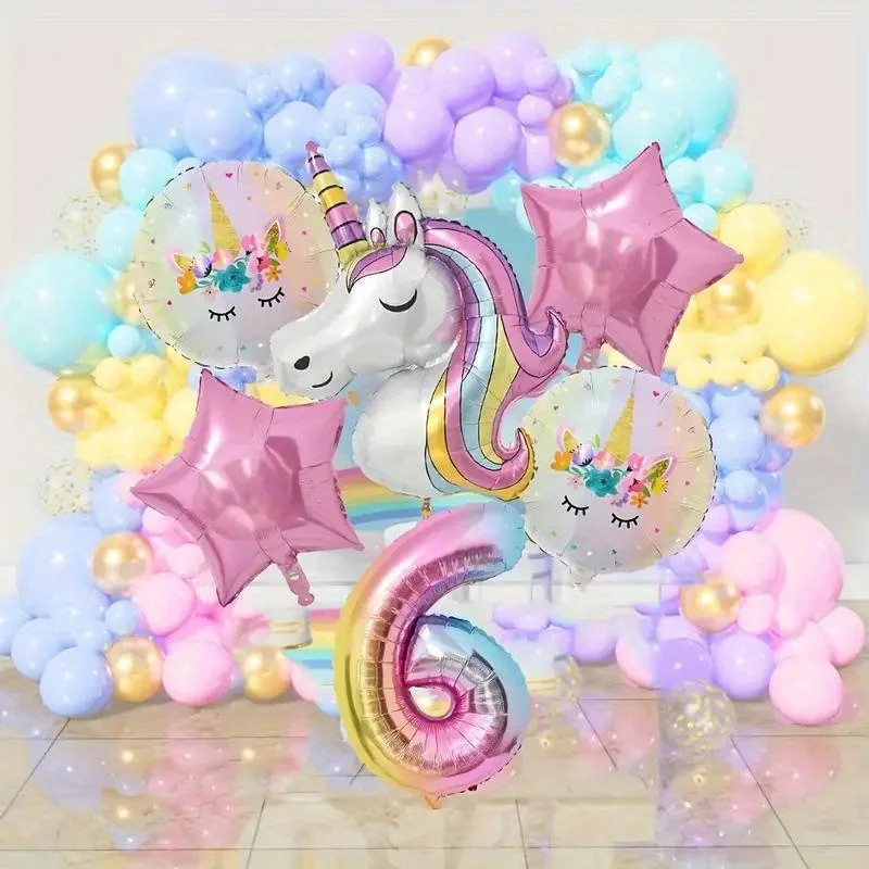 

6pcs/set Rainbow Unicorn Balloon Set Number Balloons Unicorn Theme Kids Girls Birthday Party Decorations Baby Shower Decoration