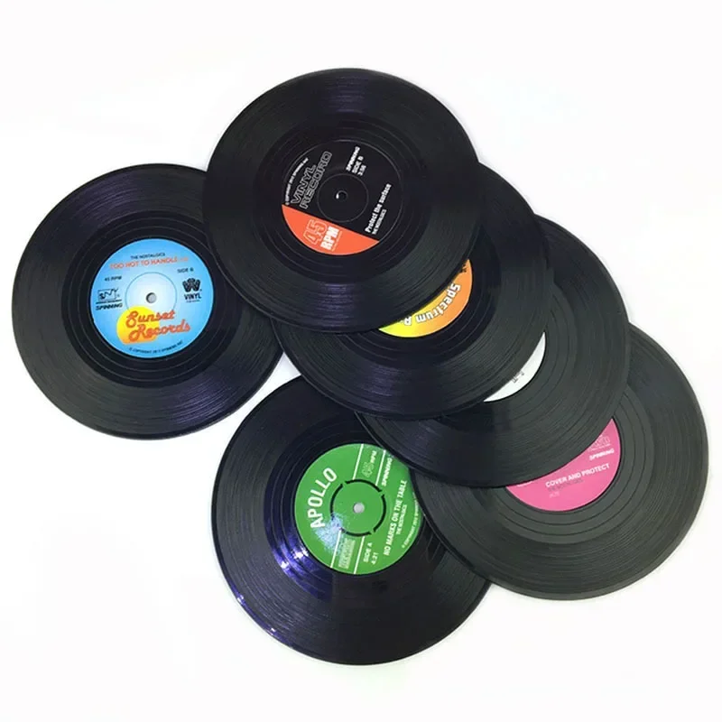 Retro Vinyl Record Coaster Cup Mat Plastic Record Cup Mat Mug Coaster Pad 1/2/4/6pcs Heat-resistant Non Slip Hot Drink Holder