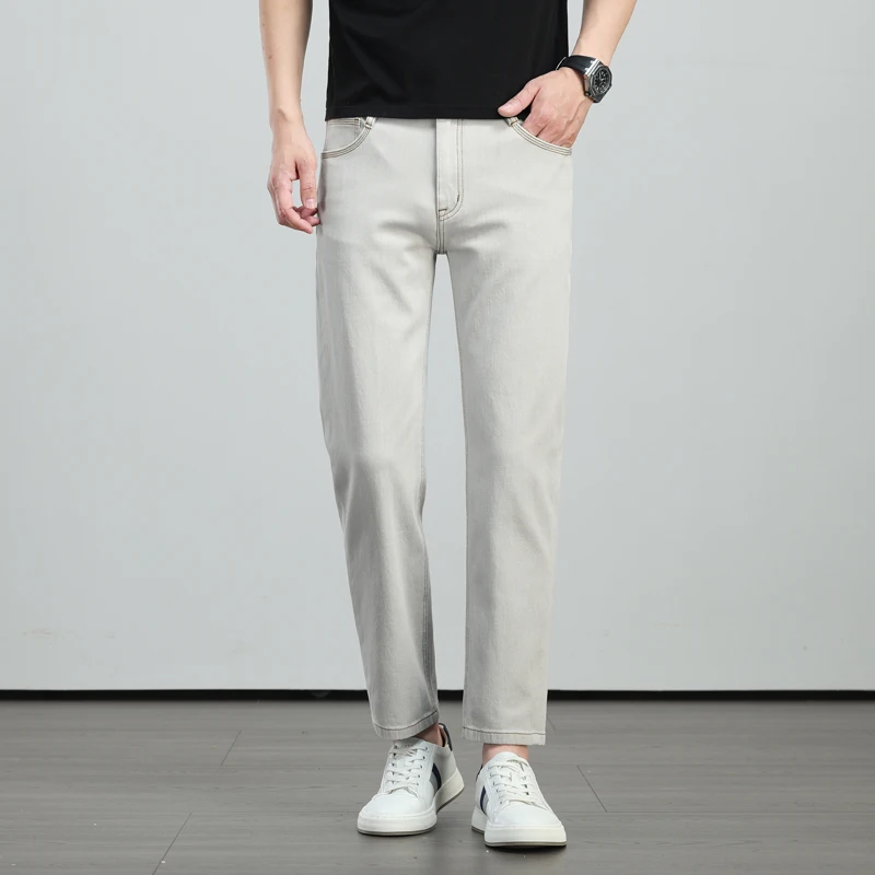 Elastic Denim Jeans Men Fashion Vintage Casual Slim Ankle Length Jeans Pants Man Commuter Jeans Trousers