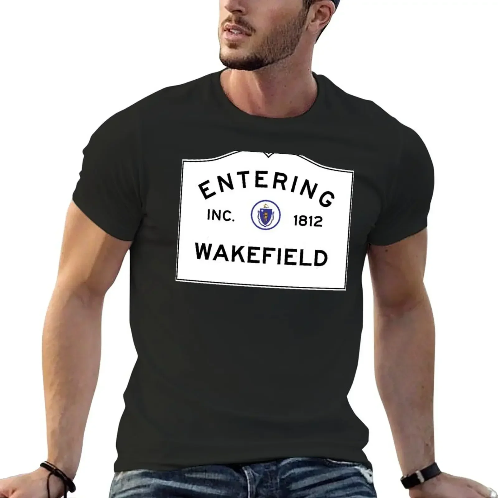 

Entering Wakefield Massachusetts - Commonwealth of Massachusetts Road Sign T-Shirt baggy shirts men clothing