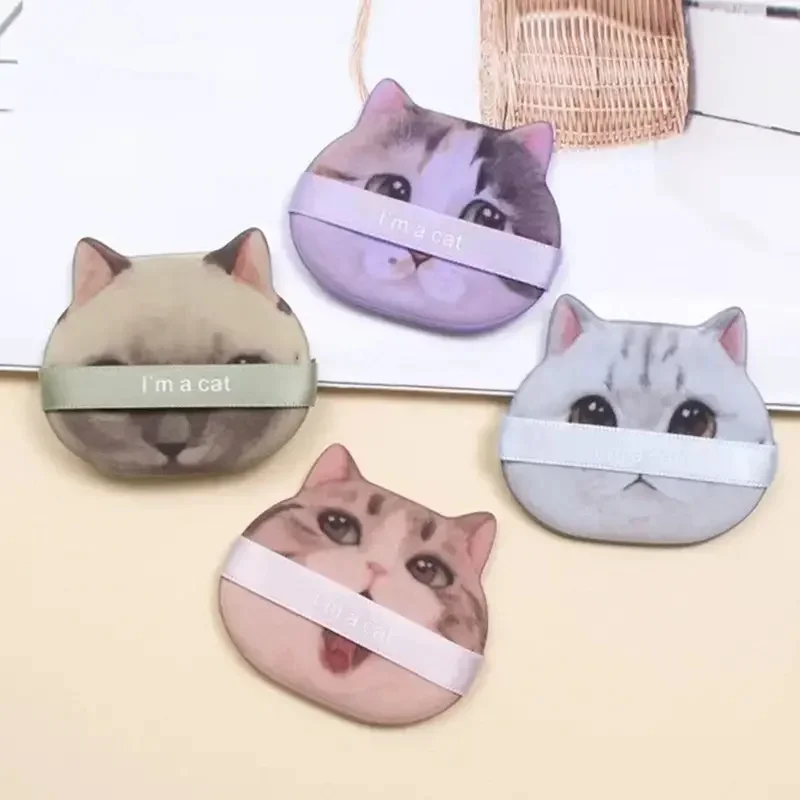 1pc Cute Cat Cosmetic Puff Air Cushion Powder Puff Makeup Cotton Candy Sponge Soft Leather Clip Wet Dry Use Makup Sponge Tools