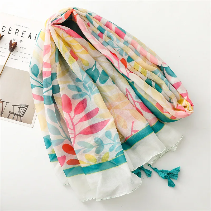 

2024 Newest Women Floral Printed Pattern Scarf Cotton Voile Scarf Shawls