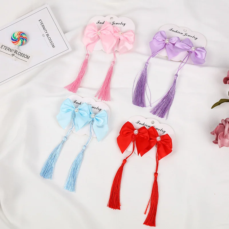 

2PCS New Chinese Bow Princess Tassel Hairpins Children Sweet Headwear Girls Hair Clips Cute Barrettes Hairgrips Hair Accessories