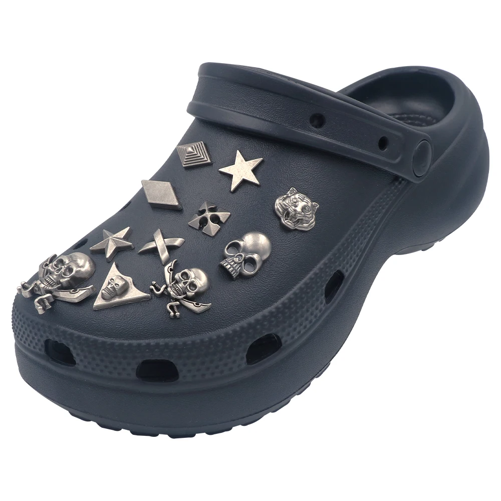 15 Pcs1 Set Shoe Decorations クロックス 지비츠 Charm Detachable Pentagram Punk Style Rhombus Metal Hole Sandals Accessories Kids Gift